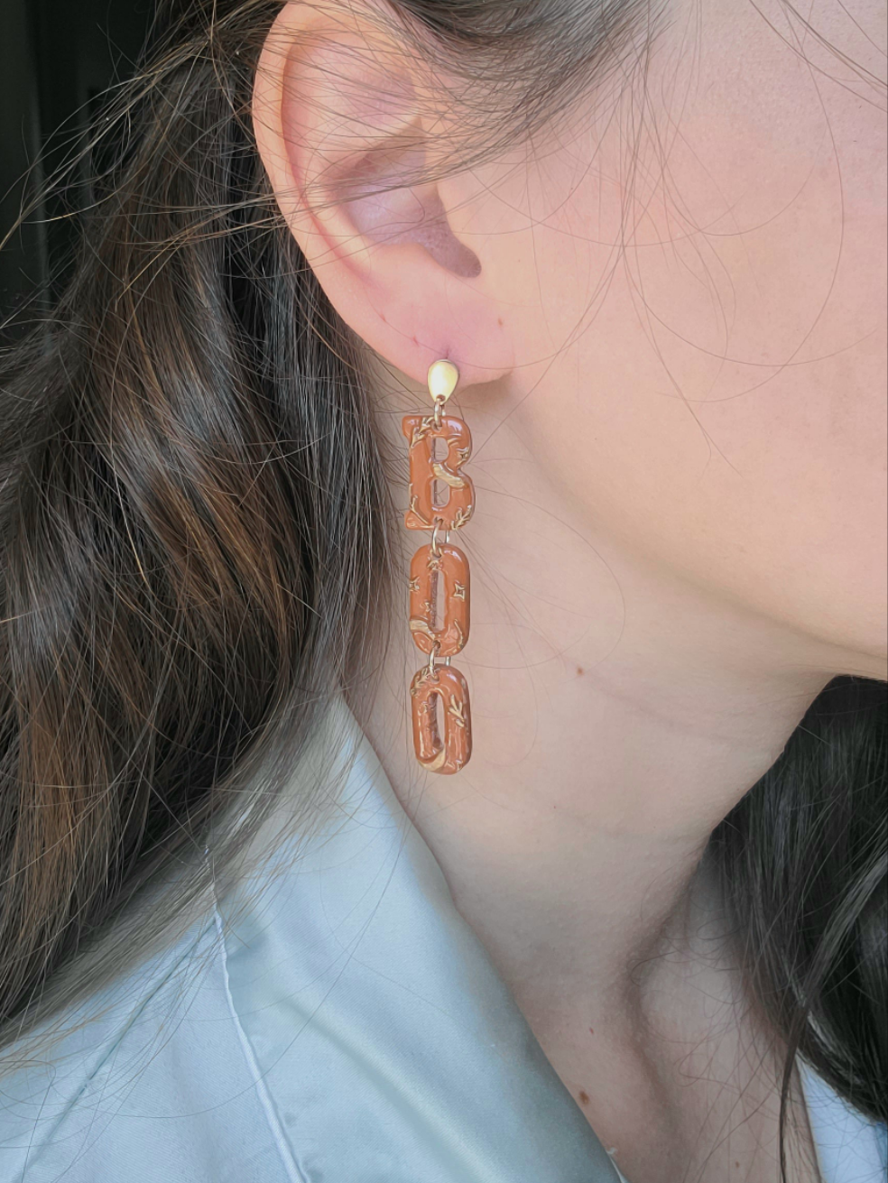 Terracotta and bronze textured "Boo" dangles