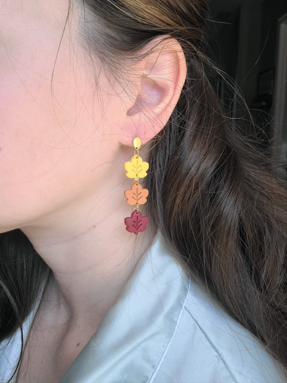 Dark Tri-color Leaves Earrings
