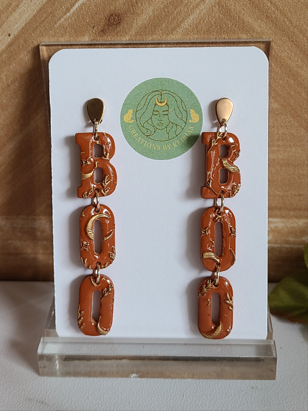 Terracotta and bronze textured "Boo" dangles
