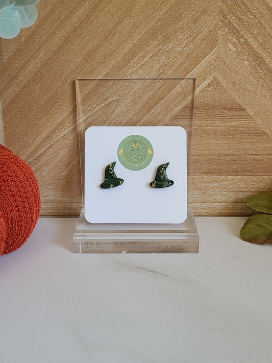 Green and gold witch Hat studs