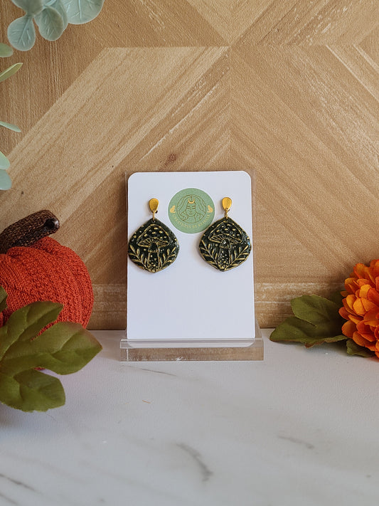 Green and gold textured mushroom dangles