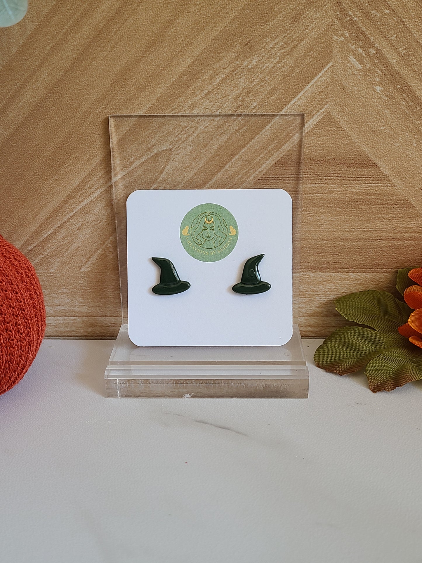 Green witch Hat studs