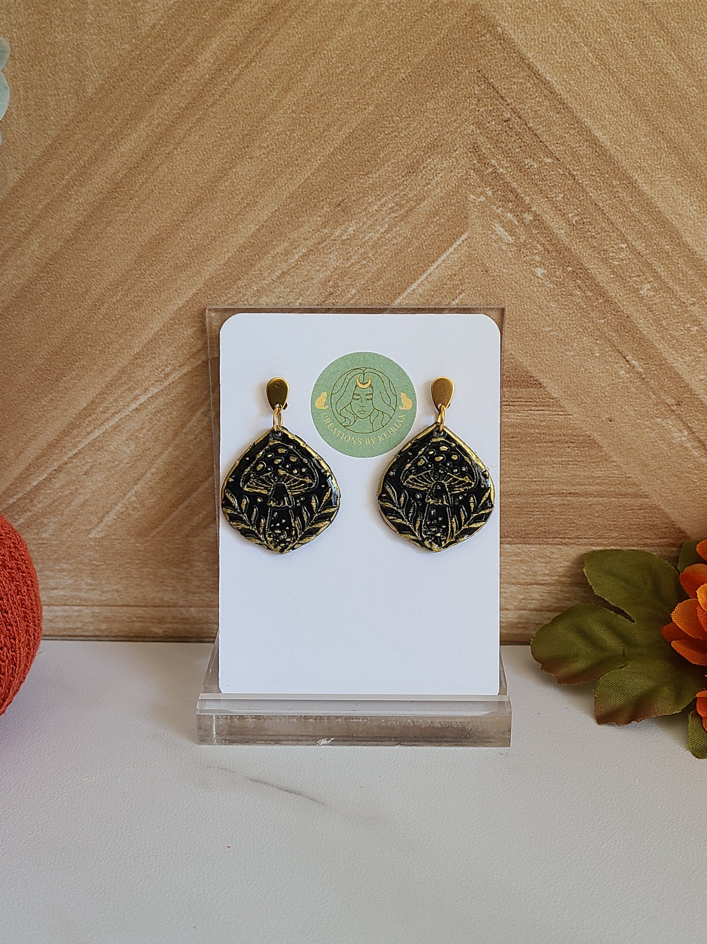 Black and gold textured mushroom dangles