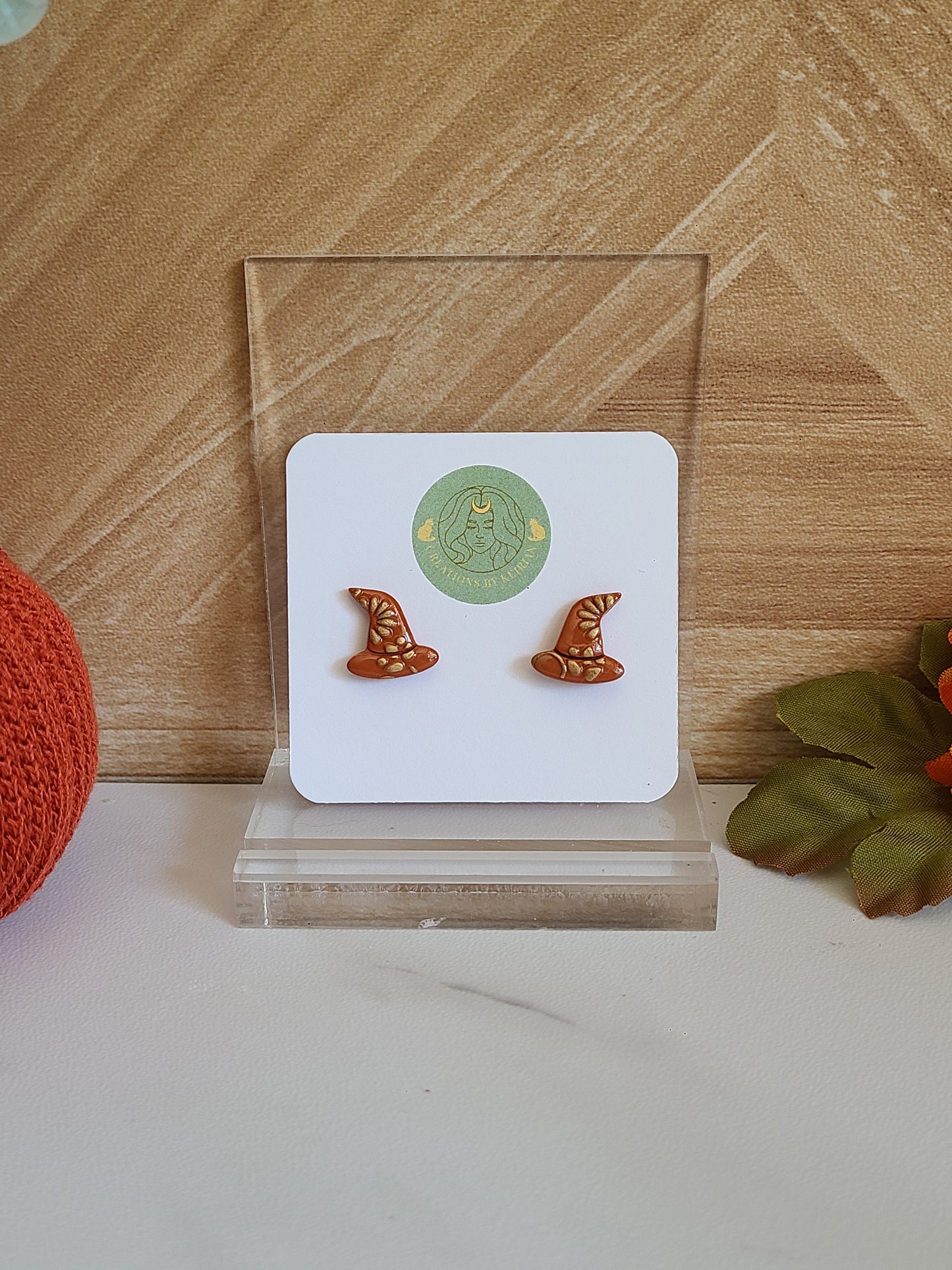 Terracotta and gold witch Hat studs