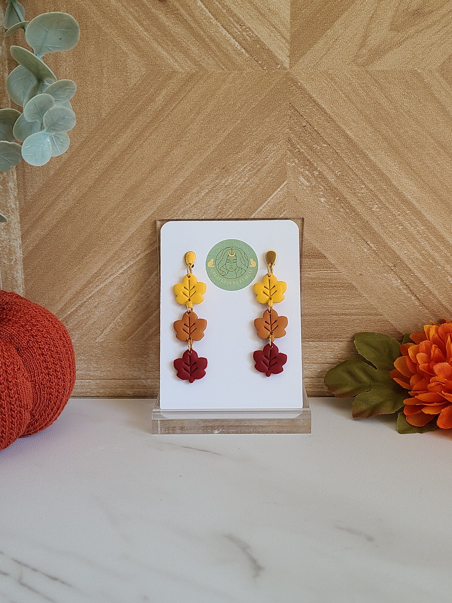 Dark Tri-color Leaves Earrings